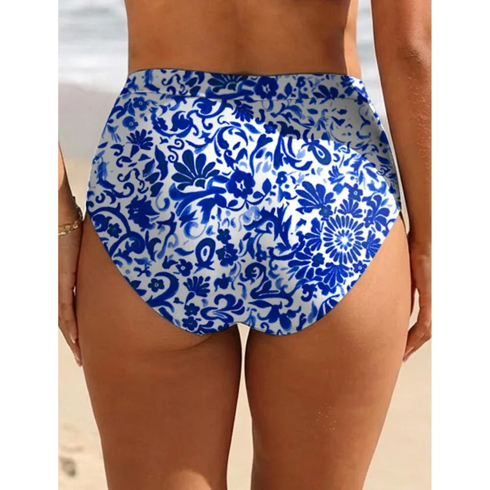 Arolina Blue High Waisted Floral Bikini Bottoms Ruched Tummy Control Swimsuits L